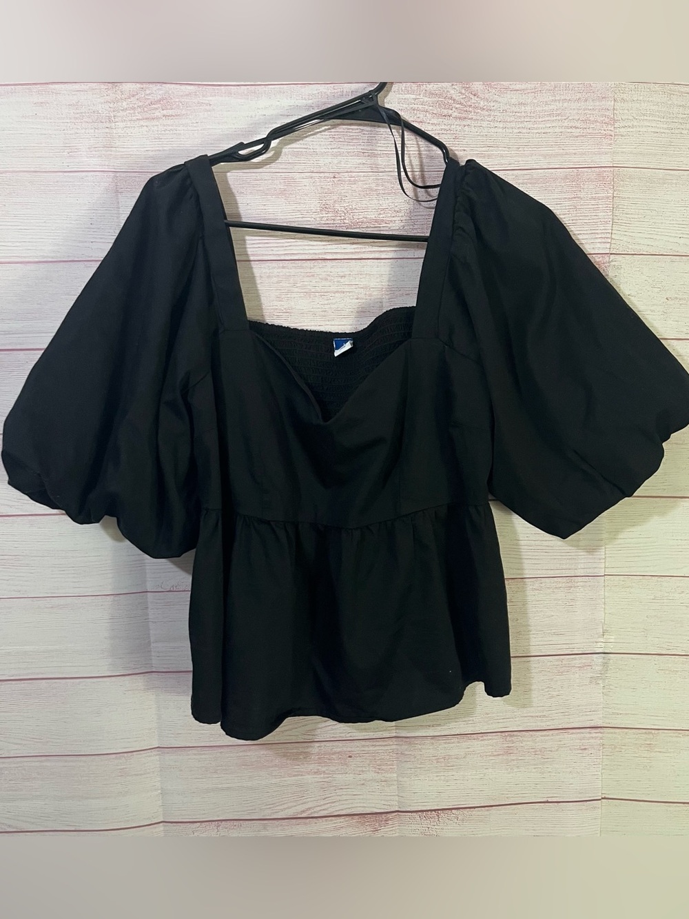 Old Navy Black puff-sleeve poplin‎ peplum sweetheart neckline Top Large